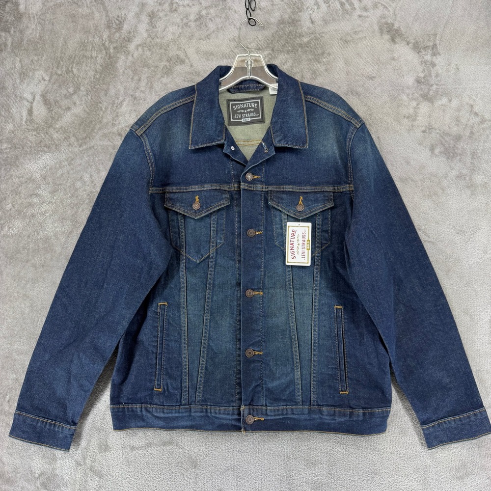 Signature by Levi Strauss & Co Gold Label Trucker Jacket Mens L Blue Stretch NEW